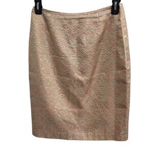 Maggy London Pink & Gold Brocade Back Zip Pencil Skirt Size 6 Statement Elegant